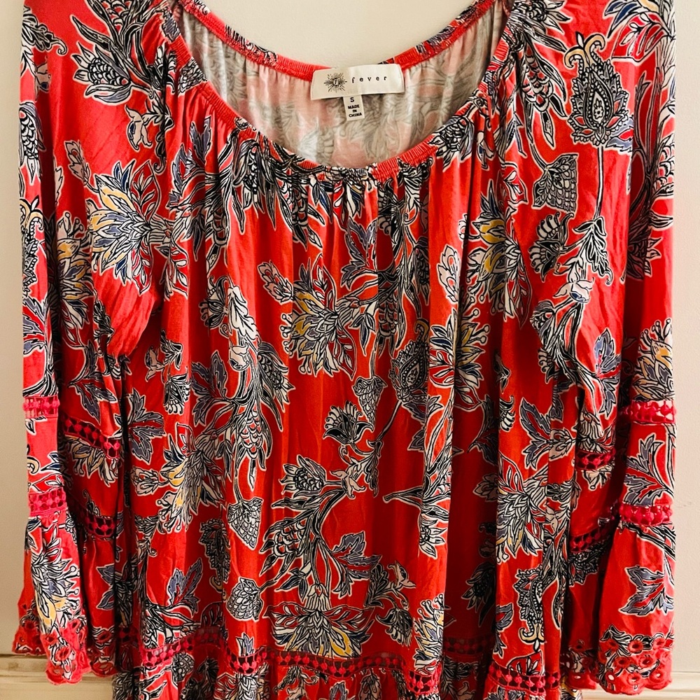 Fever Red 3/4 Sleeve Smocked Blouse